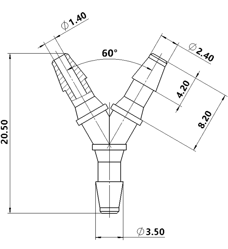 2.4mm（3/32）Y型塑料三通